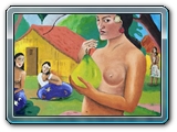 Tahitische Frau mit Frucht